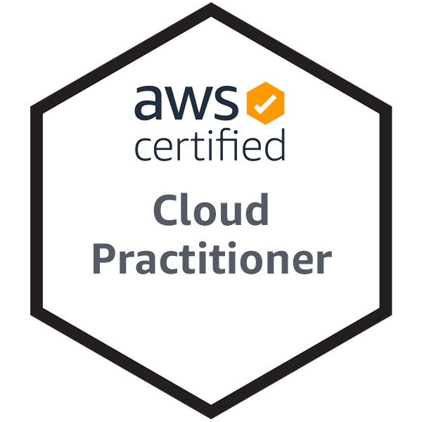 badge for AWS Cloud Practioner earned June 2021 that expires June 2024